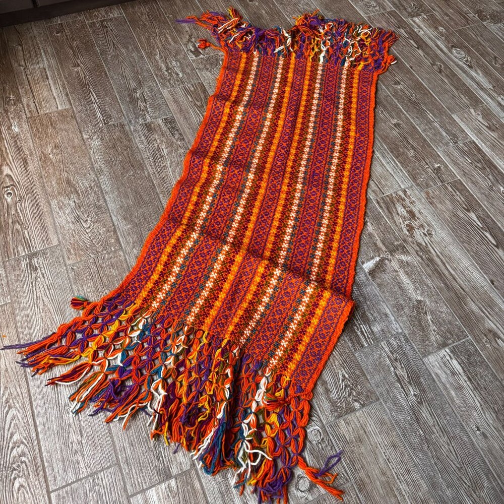 Handwoven Wool Blanket Throw End Bed‎ Colorful Scarf Fringed Edges Tribal Boho - Picture 4 of 7